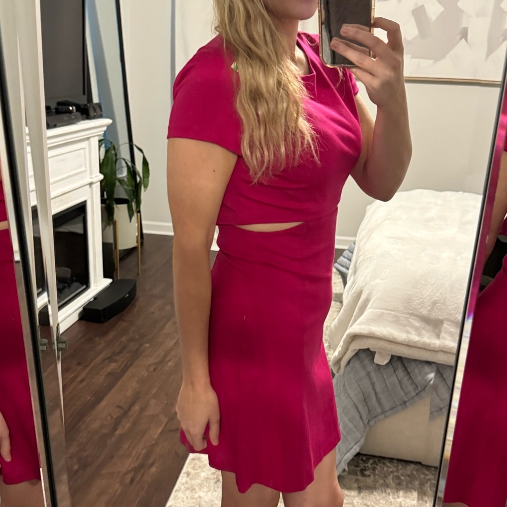 Amanda Uprichard Rose Red Elegant Pink Cut Out Dress - Picture 6 of 8